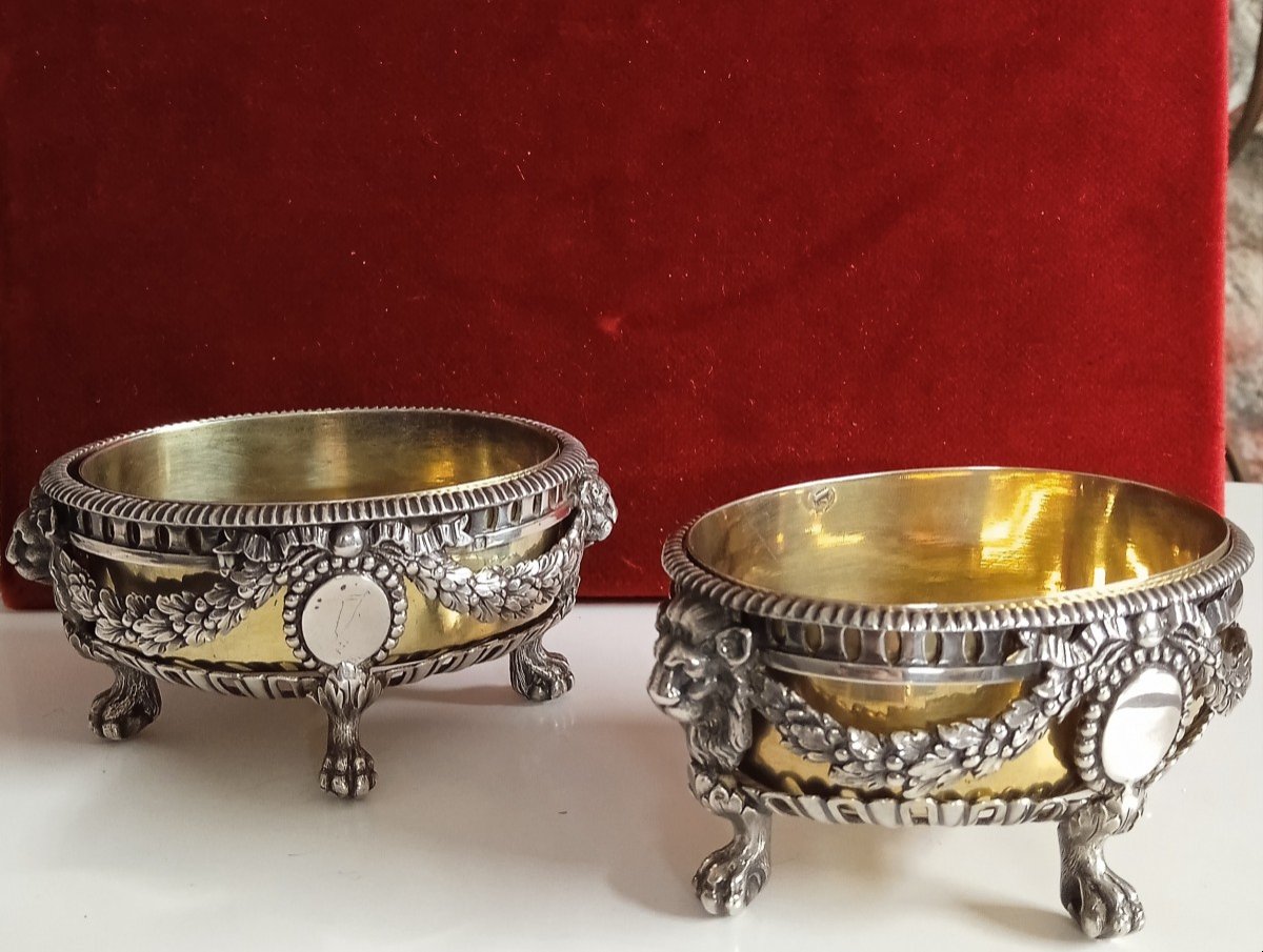 Pair Of Solid Silver Melted Salt Cellars Goldsmith Odiot 19th Century