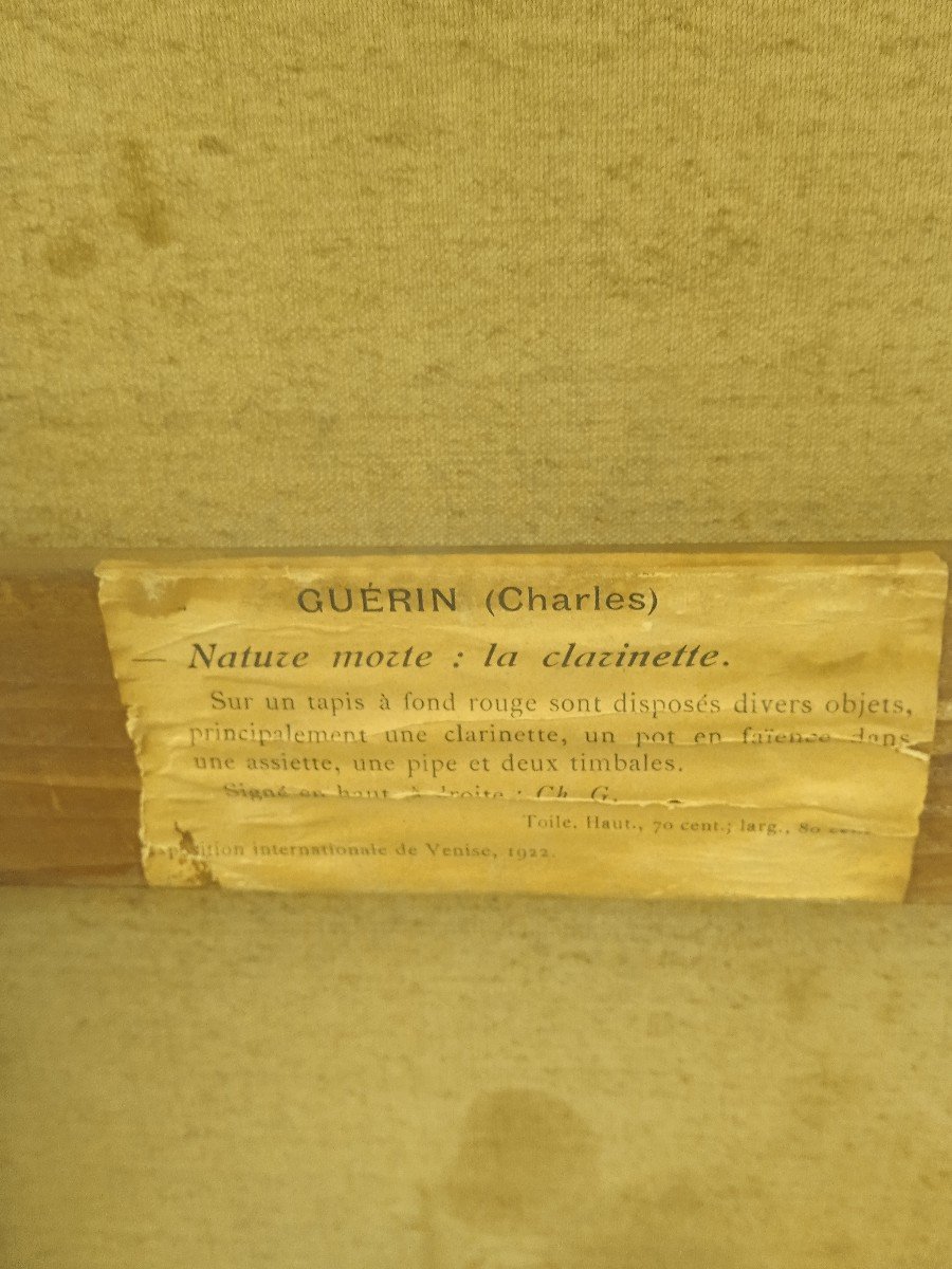 Charles Guérin : Sens 1875 Paris 1939" Nature Morte à La Clarinette "-photo-2