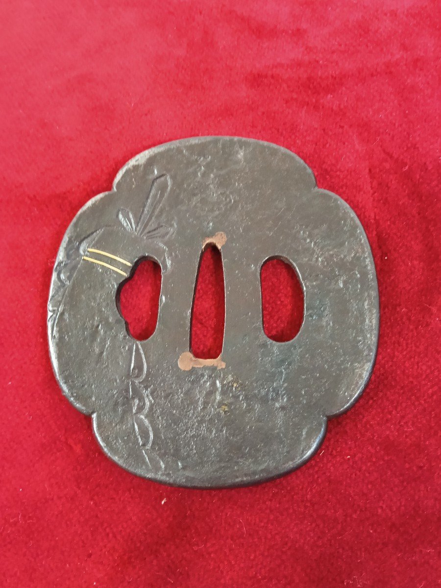 Gold And Silver Damascus Iron Tsuba Edo Period (1683-1868)-photo-2