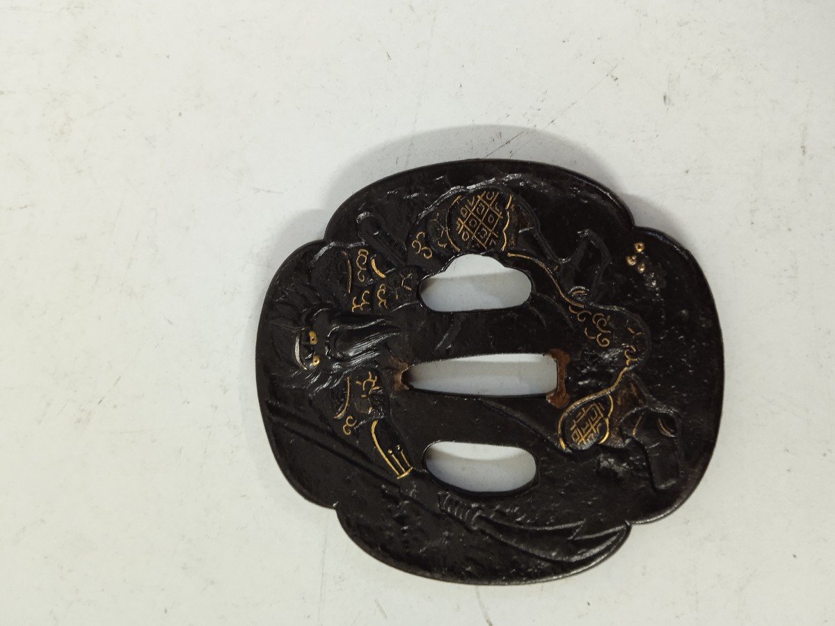 Gold And Silver Damascus Iron Tsuba Edo Period (1683-1868)-photo-3