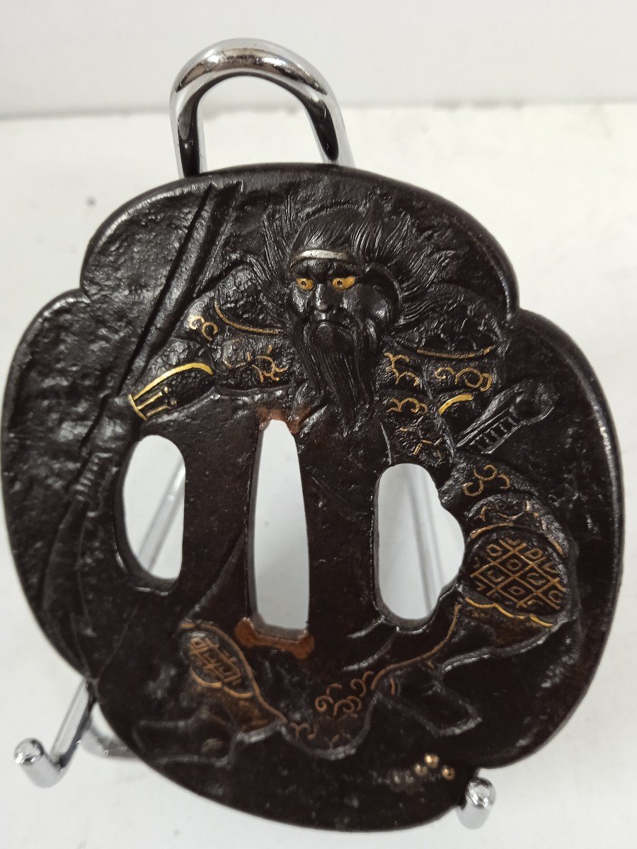 Gold And Silver Damascus Iron Tsuba Edo Period (1683-1868)-photo-4