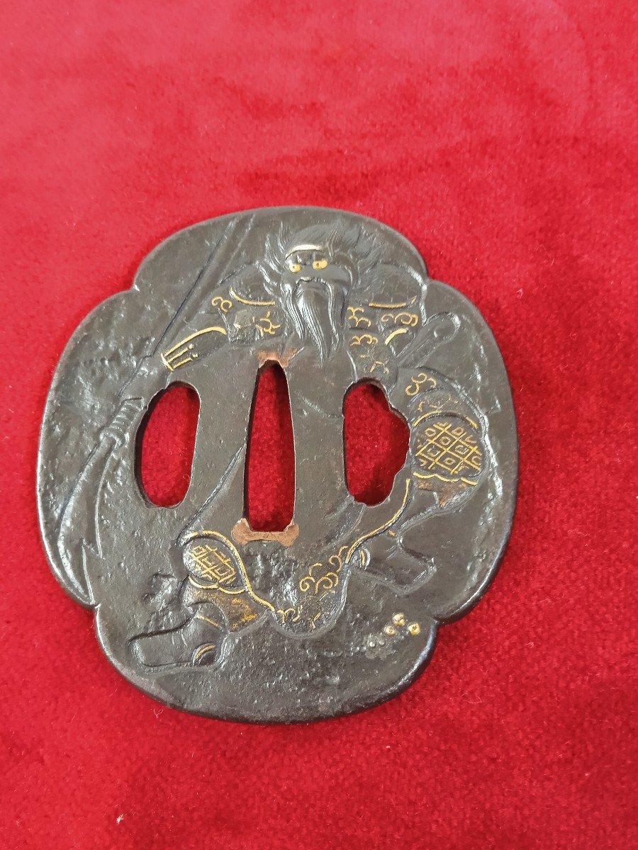 Gold And Silver Damascus Iron Tsuba Edo Period (1683-1868)-photo-5