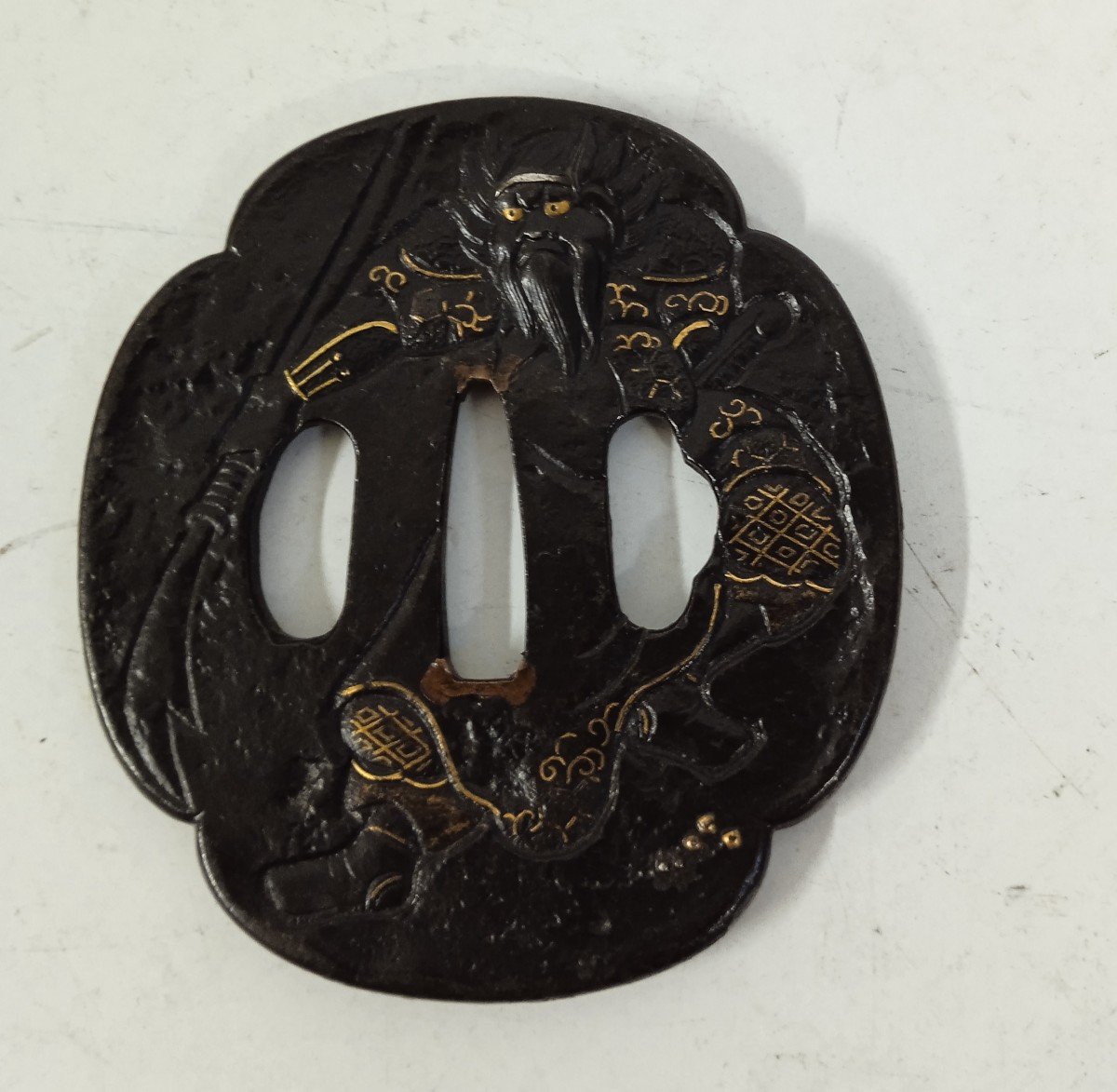 Gold And Silver Damascus Iron Tsuba Edo Period (1683-1868)