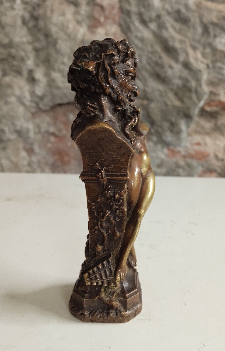 Statuette En Bronze  " Cachet " Femme Et Pan-photo-2