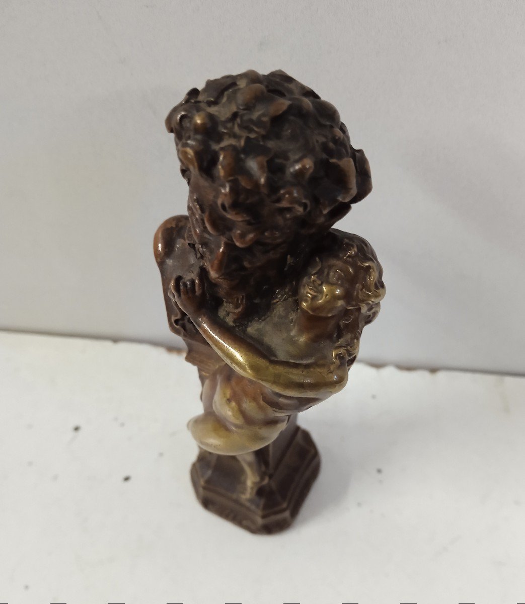 Statuette En Bronze  " Cachet " Femme Et Pan-photo-1