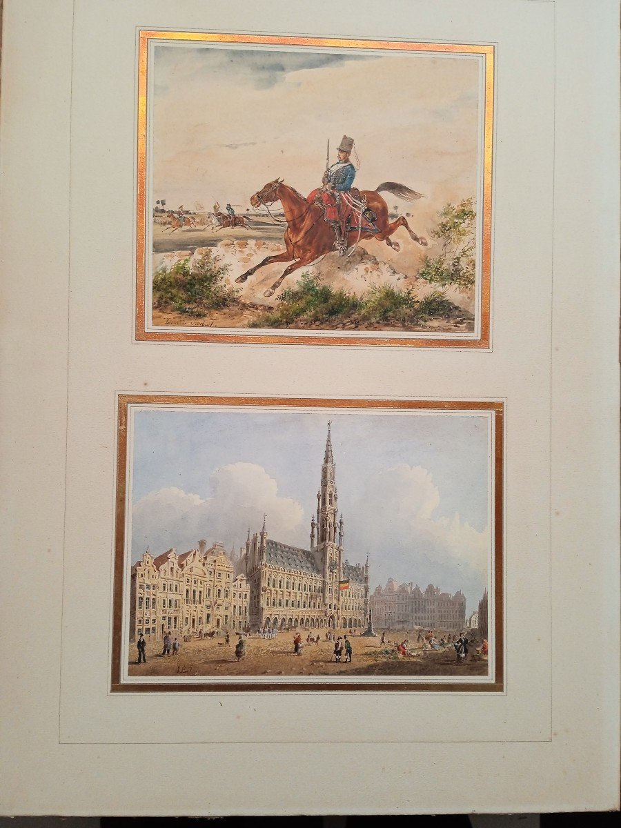 2 Watercolors XIX Frames: Swebach (1800 1870) Faed (1820 1902)-photo-3