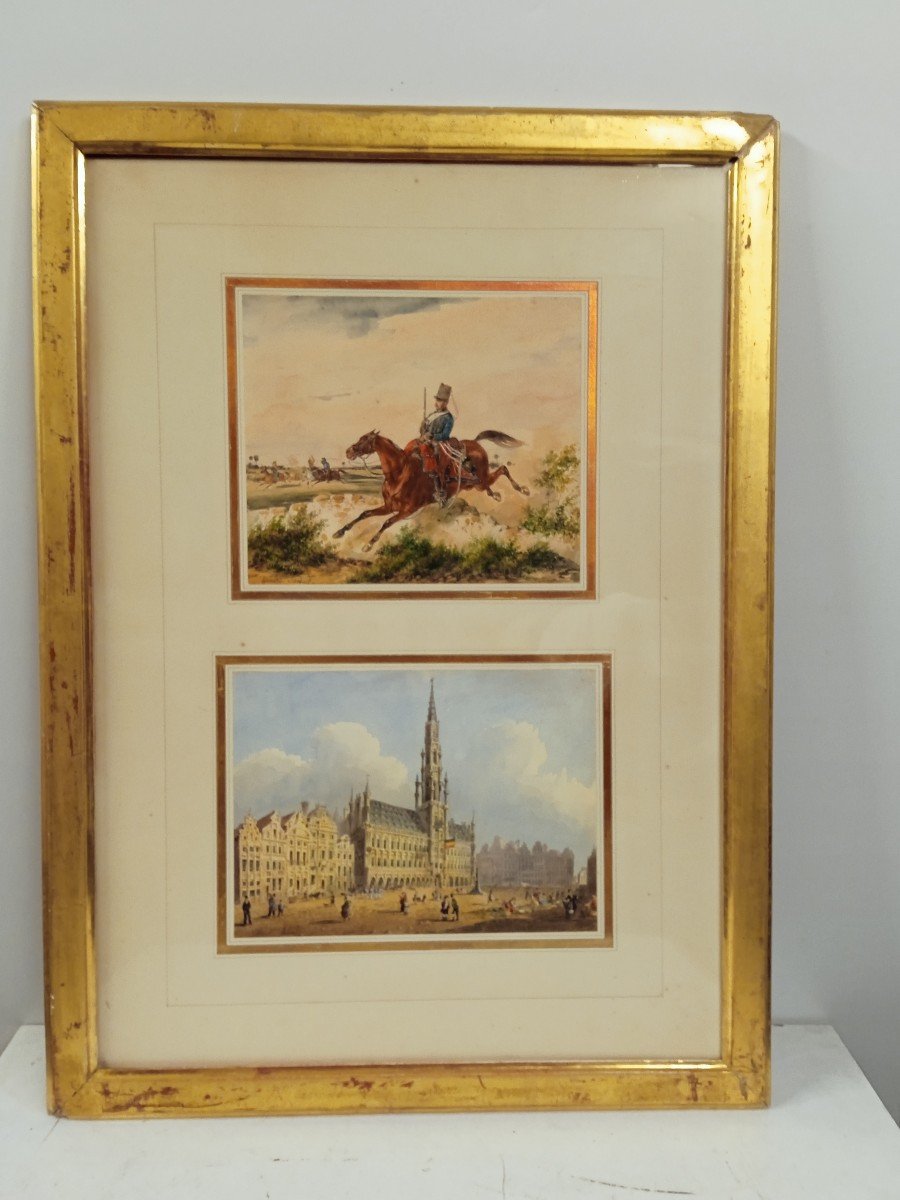 2 Watercolors XIX Frames: Swebach (1800 1870) Faed (1820 1902)