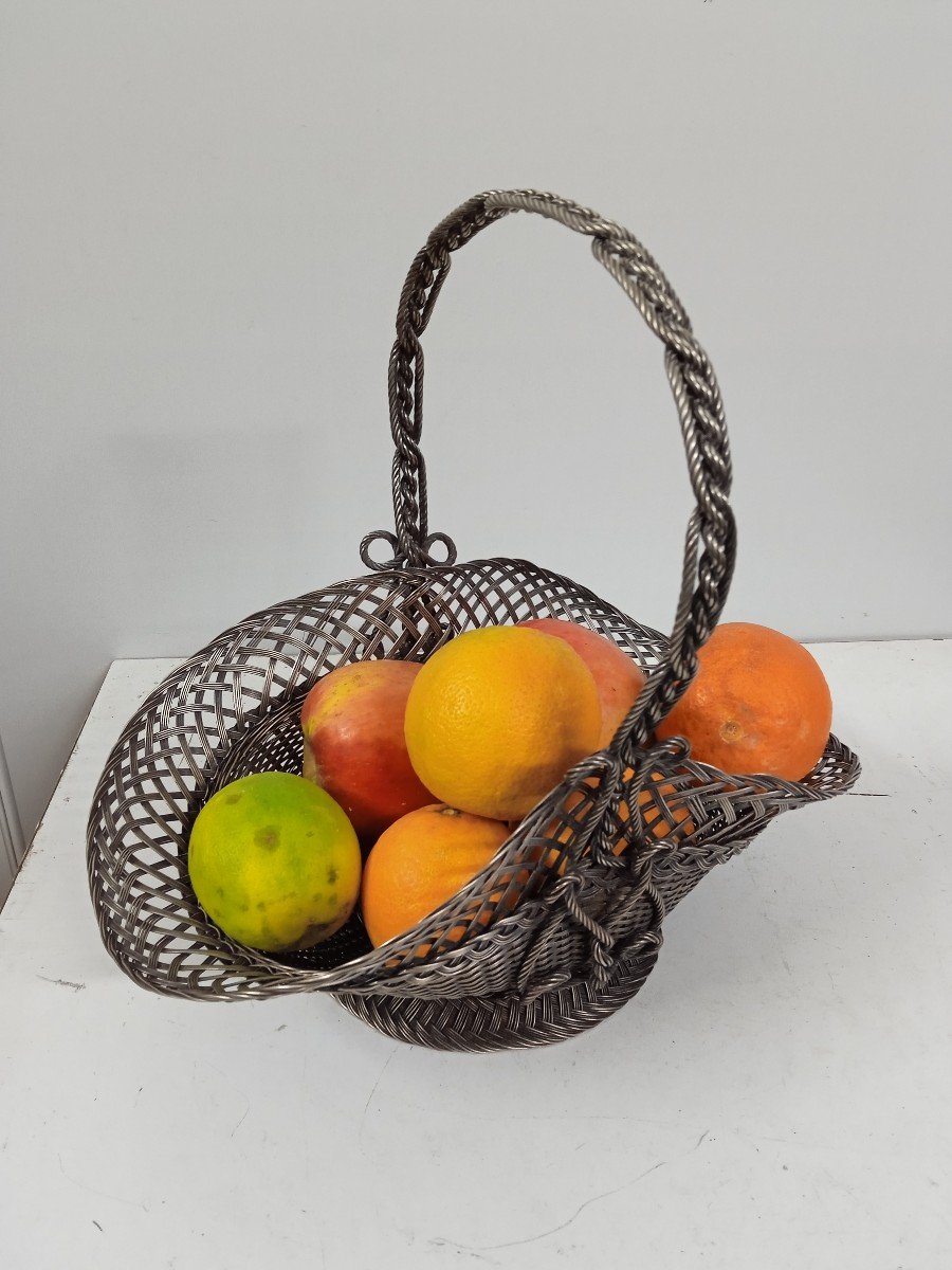 Woven Silver Metal Fruit Basket-photo-1