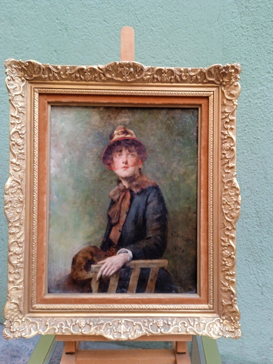 Henri Meurisse (1860 1900 )portrait De Jeune Femme à La Voilette