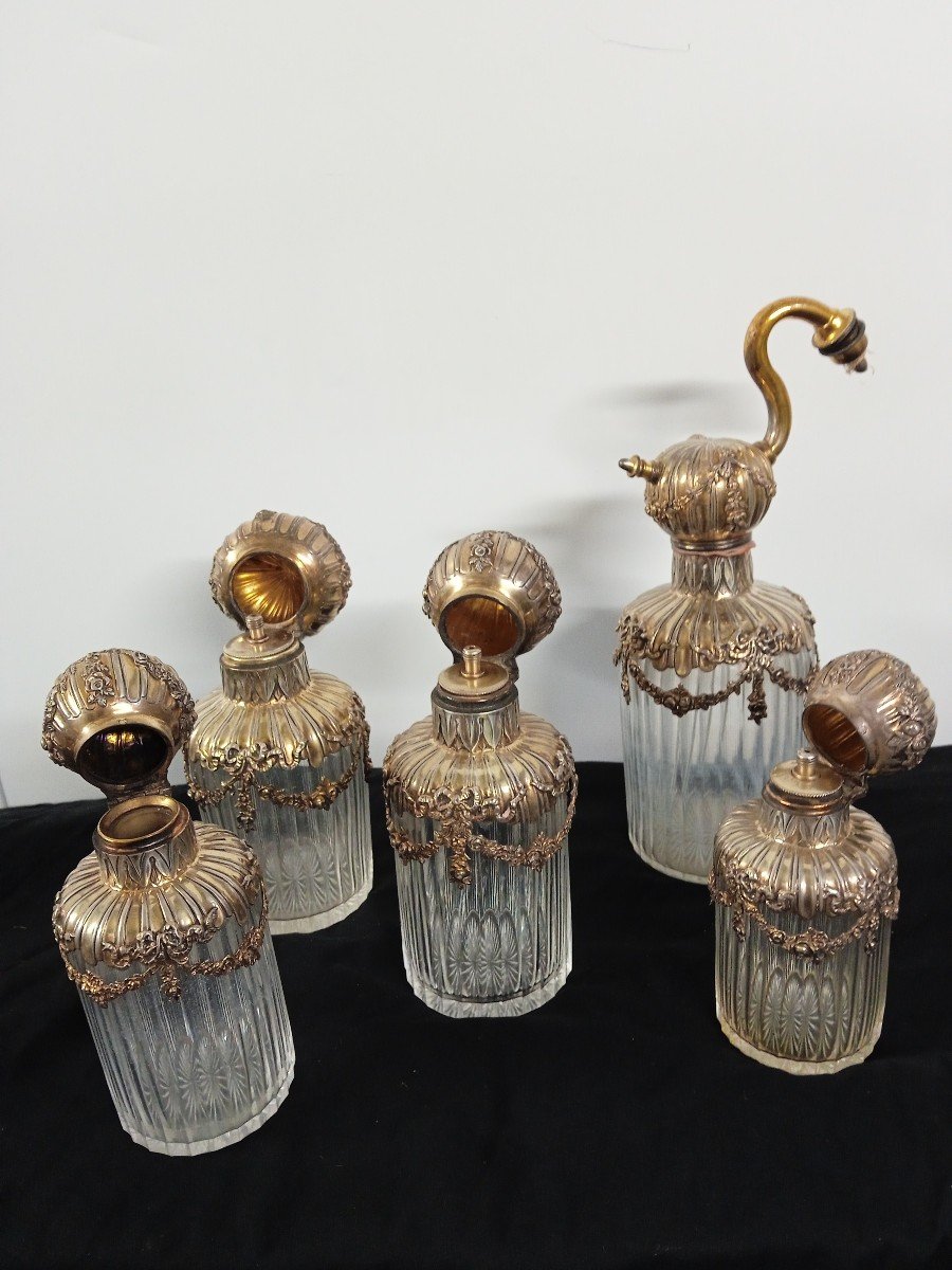 Napoleon III Silver Vermeil Crystal Toilet Set-photo-3