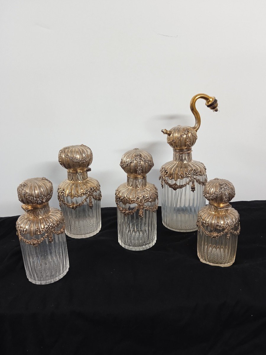 Napoleon III Silver Vermeil Crystal Toilet Set