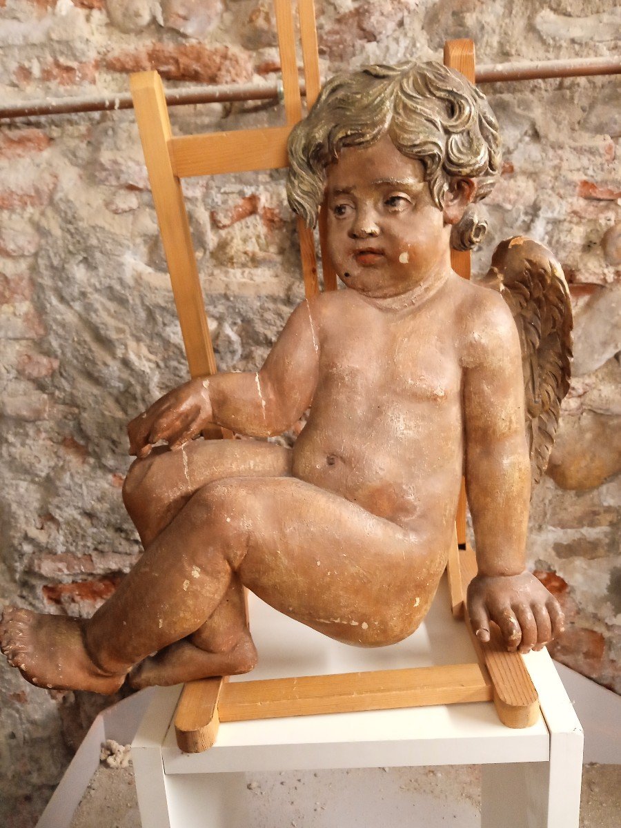 2putti Italy XVIII In Polychrome Wood-photo-4