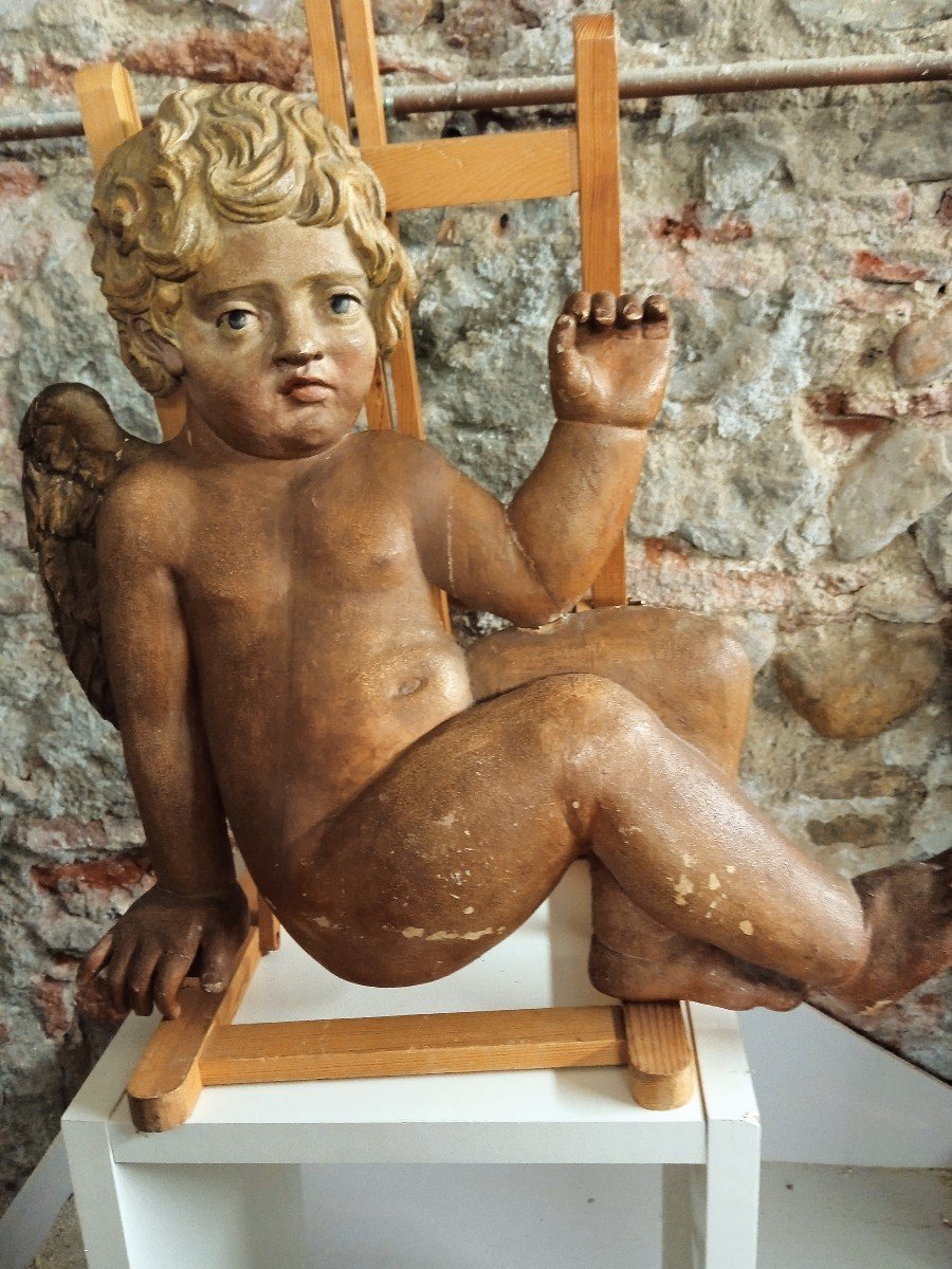 2putti Italy XVIII In Polychrome Wood-photo-3