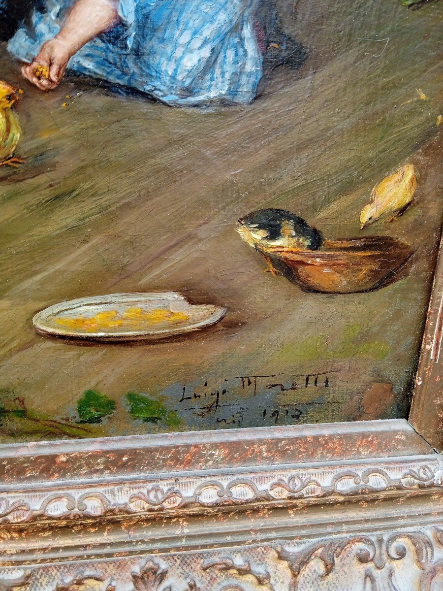 Luigi Moretti Tableau Scène De Genre à La Couvée De Poussins-photo-3