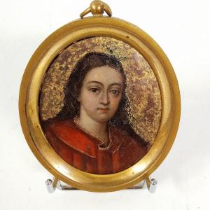 Miniature Portrait De Femme Sur Cuivre époque XVII