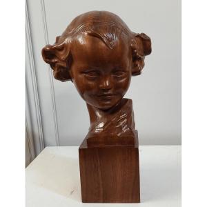 Gennarelli Amedeo (1884 1943) Solid Wood Girl Bust