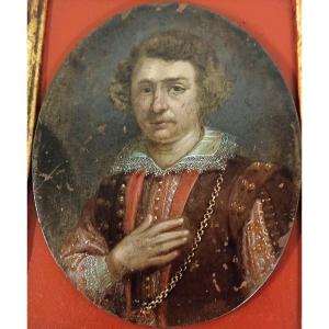 Miniature Sur Cuivre Portrait D Homme époque XVII