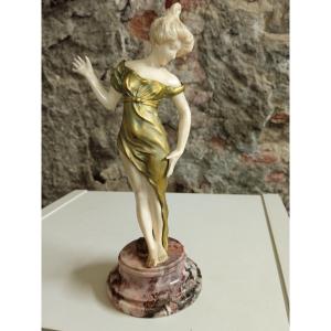 Statue  Chryselephantine Louis Barthelemy Jeune Femme 1900