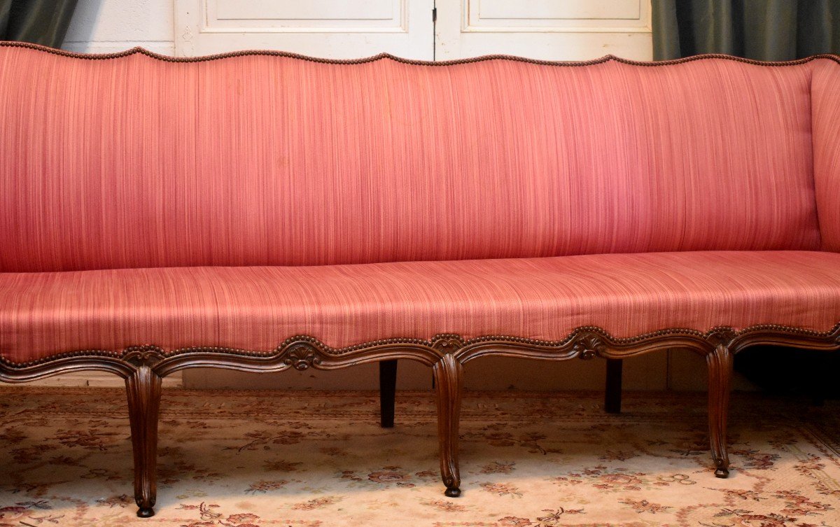 Grand Canapé 4 Places à Haut Dossier d'Epoque Régence,  Banquette XVIII ème, Vers 1720-photo-3