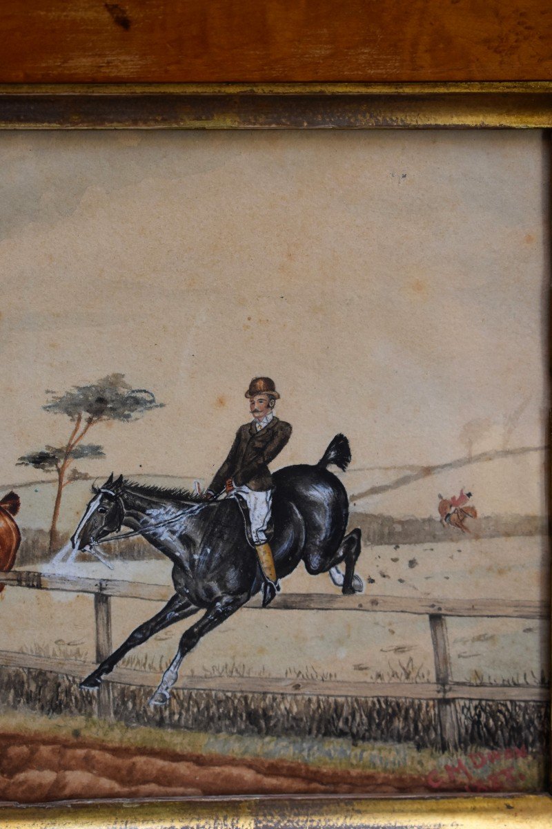 Aquarelle Signée Dixon , 1888, Cavaliers à La Barrière, Chasse à Courre, Angleterre XIX Eme-photo-4