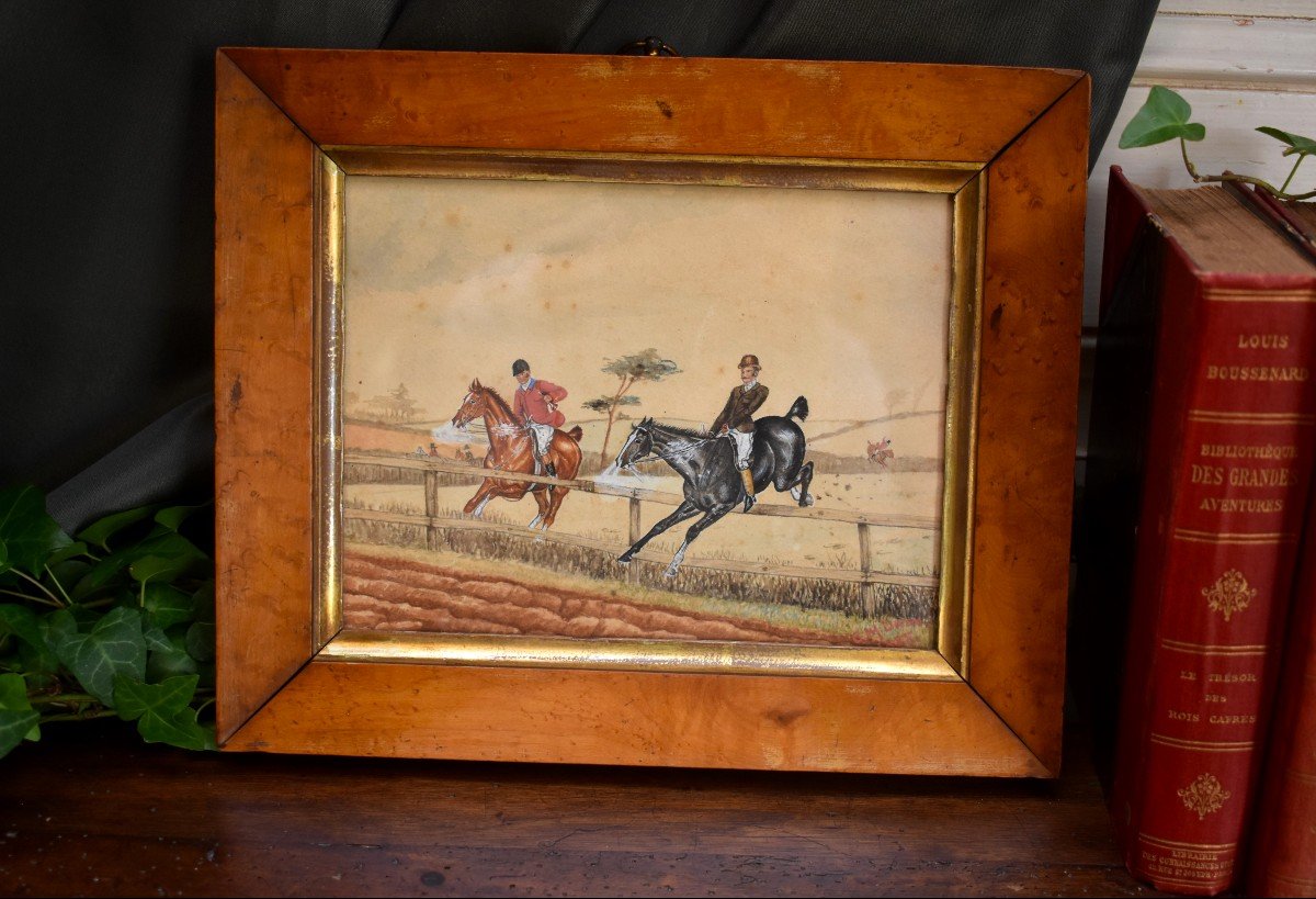 Watercolor Signed Dixon, 1888, Riders At La Barrière, Hunting With Hounds, England XIX Eme-photo-7