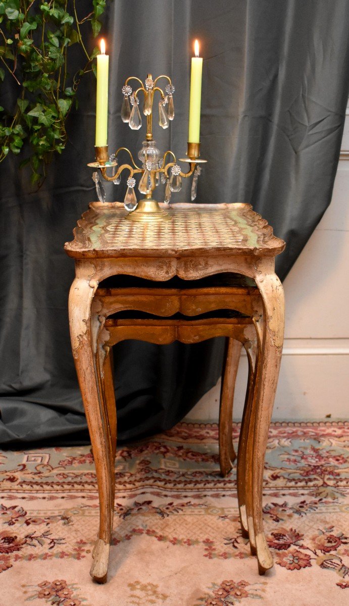 Venetian Style Nesting Tables, Golden And Lacquered Wood, Italy, Circa 1950s-photo-4