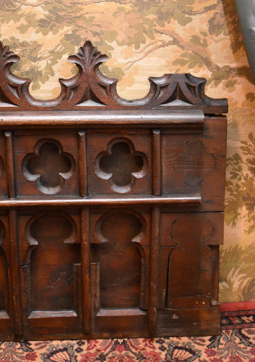 Large Gothic Style Woodwork Element, Door Top, Decorative Element, Oak, XIX E-photo-4