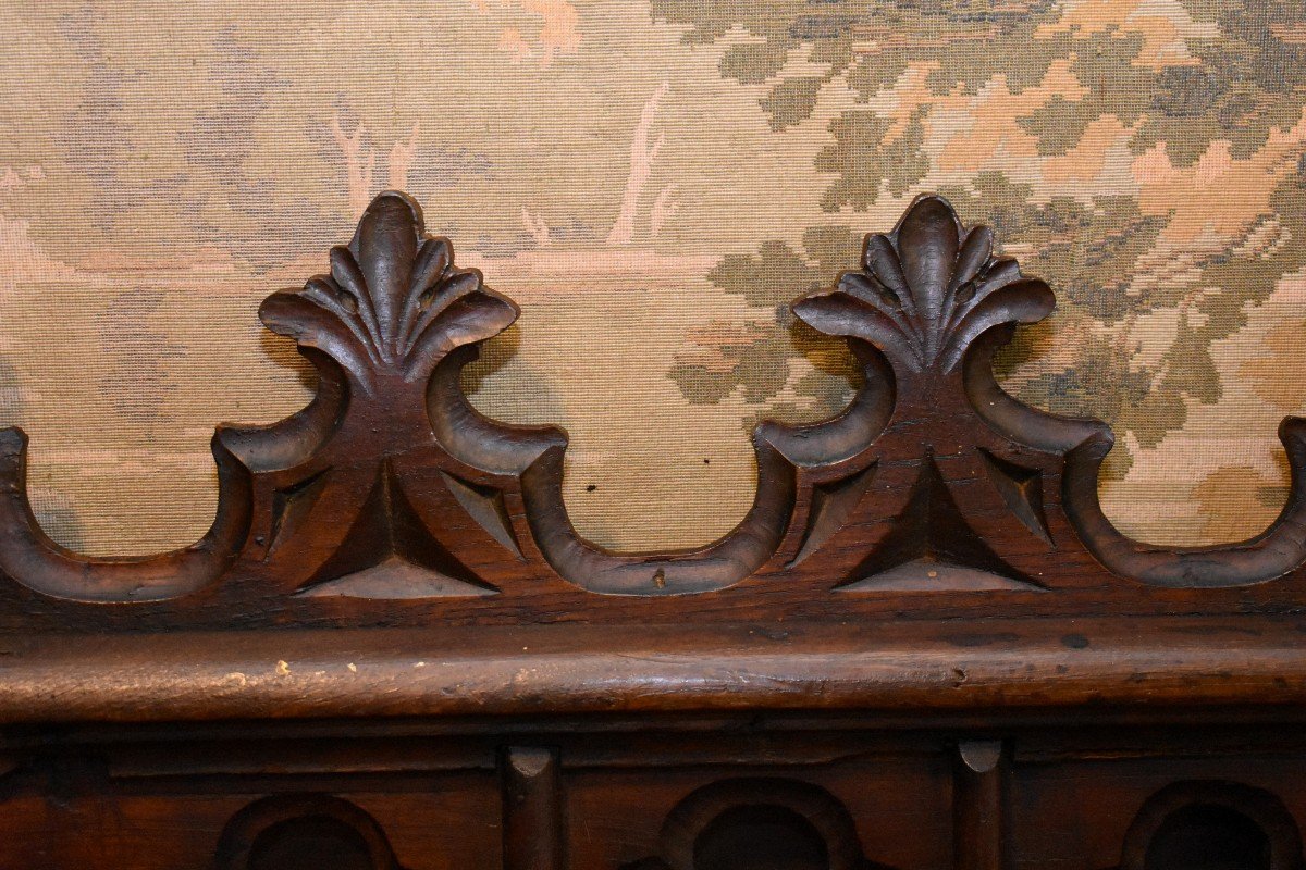 Large Gothic Style Woodwork Element, Door Top, Decorative Element, Oak, XIX E-photo-5