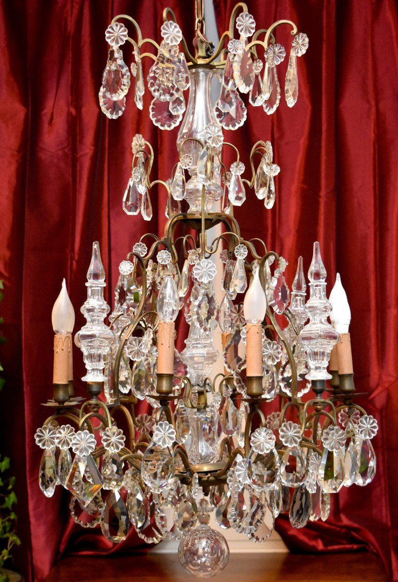 Dagger Cage Chandelier, Bronze And Crystal, Eight Lights, Napoleon III Period, XIX