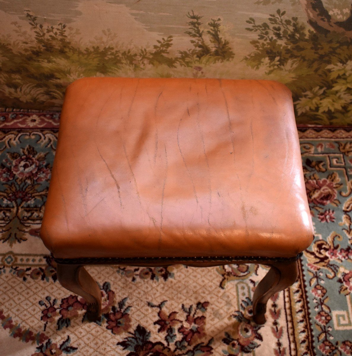 Regency Style Stool, Leather Top, Footrest, XX Eme-photo-3