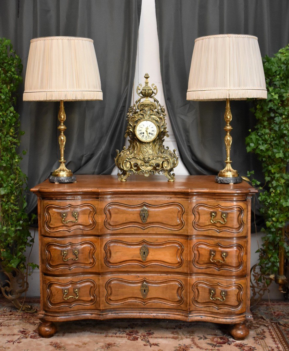 Pair Of Large Louis XV Style Lamps (height 84.5 Cm), Gilt Bronze And Gray Marble, XX Th-photo-2