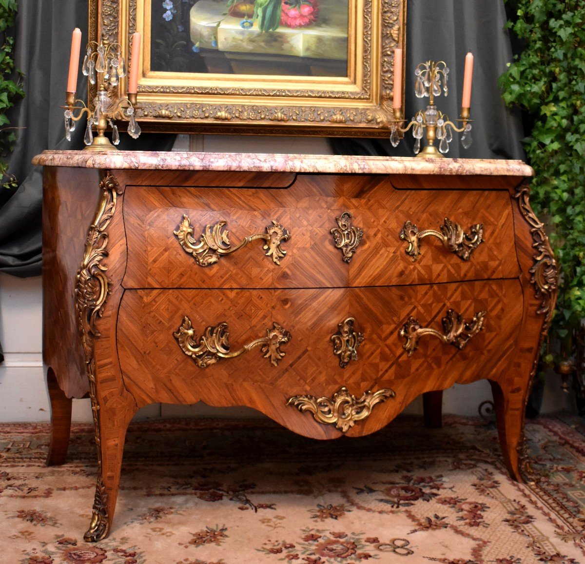 Curved And Inlaid Louis XV Style Commode, Tomb Commode, Work From The Parisian Faubourgs-photo-4