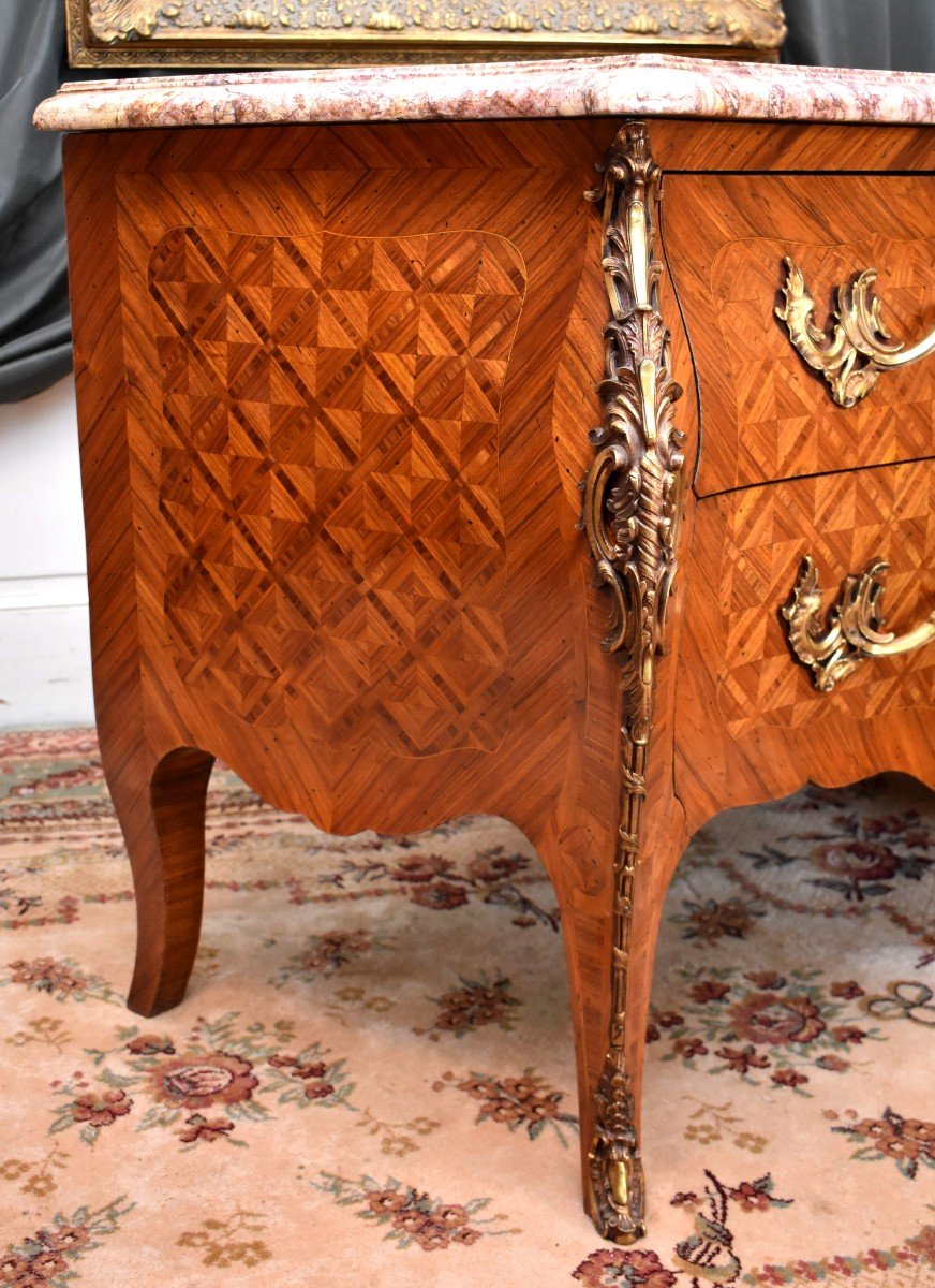 Curved And Inlaid Louis XV Style Commode, Tomb Commode, Work From The Parisian Faubourgs-photo-1