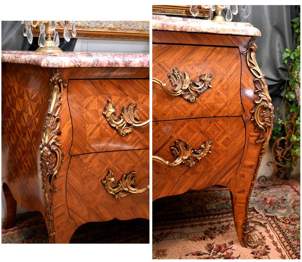 Curved And Inlaid Louis XV Style Commode, Tomb Commode, Work From The Parisian Faubourgs-photo-4