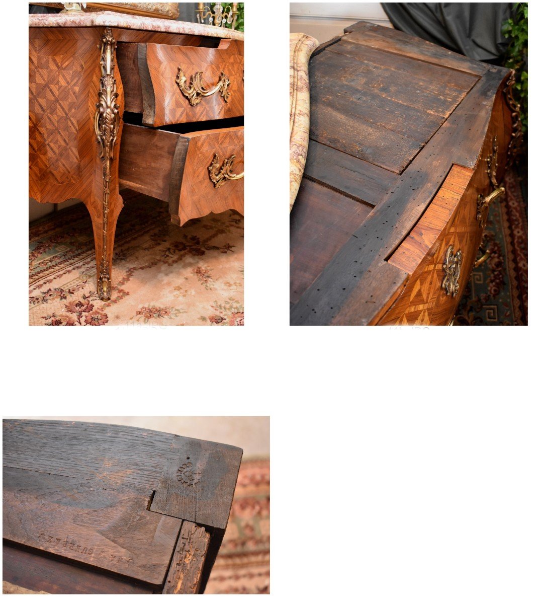 Curved And Inlaid Louis XV Style Commode, Tomb Commode, Work From The Parisian Faubourgs-photo-7