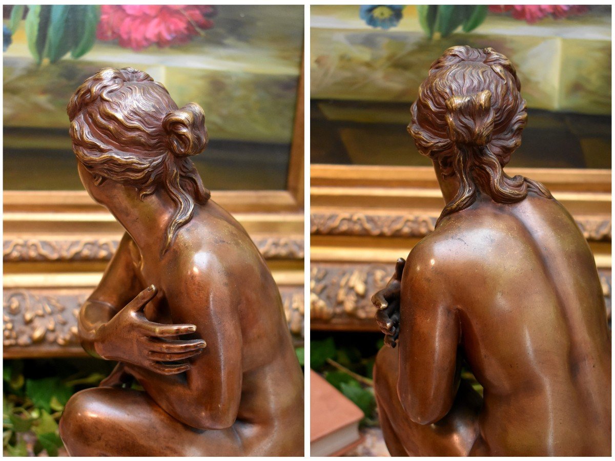 Bronze Statue After Antoine Coysevox (1640-1720), Crouching Venus, Early 20th Century-photo-7