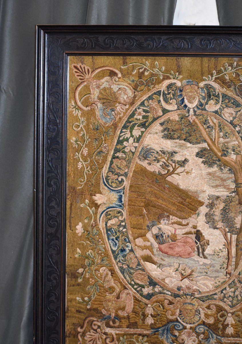 Very Large Embroidery On Silk From The Early 18th Century, Rare Orientalist Theme-photo-6