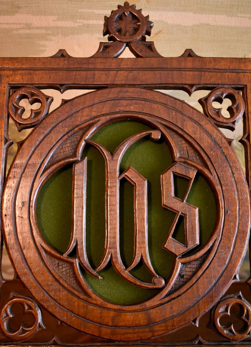 Gothic Style Reading Desk In Carved Wood, Ihs Christogram, XIX Eme Period-photo-6