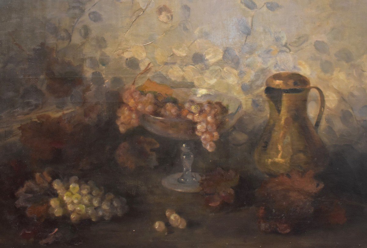 S. Gregory, 1914, Huge Still Life With Autumn Fruits, English School, Large Oil On Canvas-photo-3