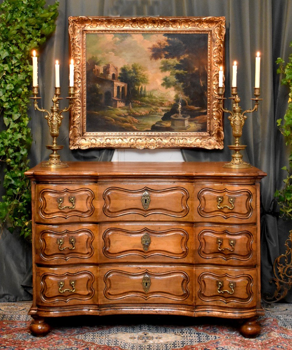 Commode Arbalète Baroque , Allemagne Epoque XVIII Eme, Noyer Et Placage De Noyer-photo-2