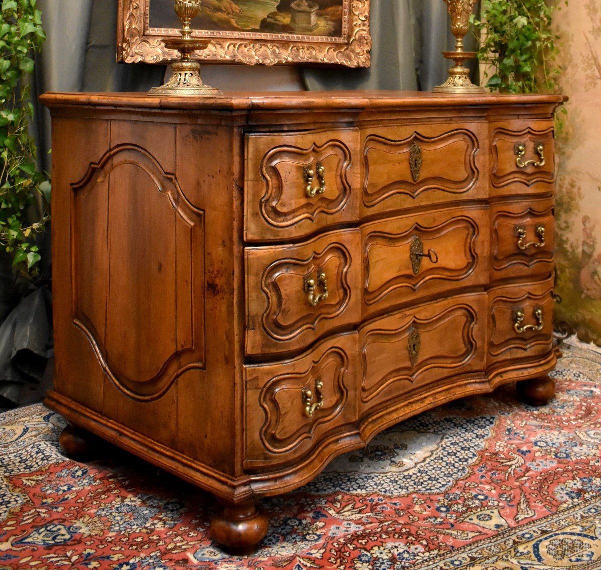 Commode Arbalète Baroque , Allemagne Epoque XVIII Eme, Noyer Et Placage De Noyer-photo-3