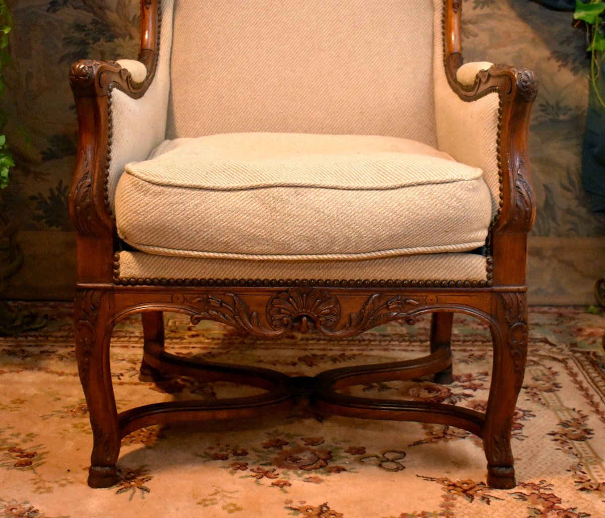 Winged Armchair Called "confessional" Regency Style, 19th Century-photo-4