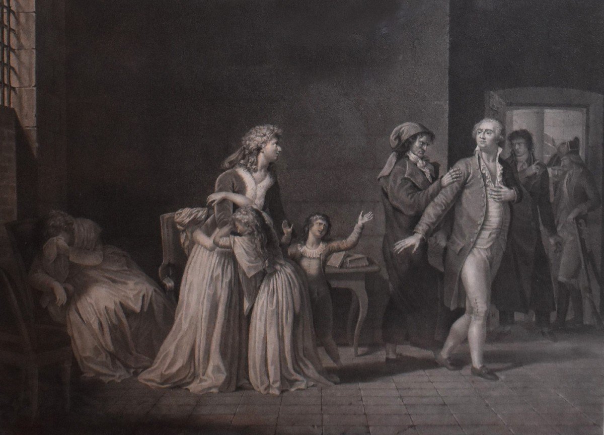 Separation Of Louis XVI And His Family At The Temple Tower, Engraving Framed Under Glass -photo-2