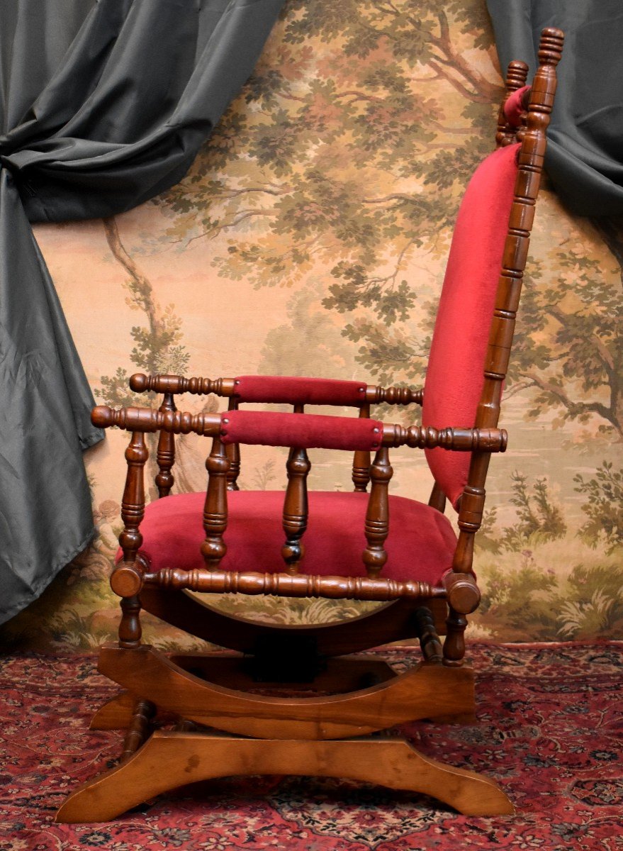 Rocking Chair In Natural Wood, Spring System, Early 20th Century-photo-2