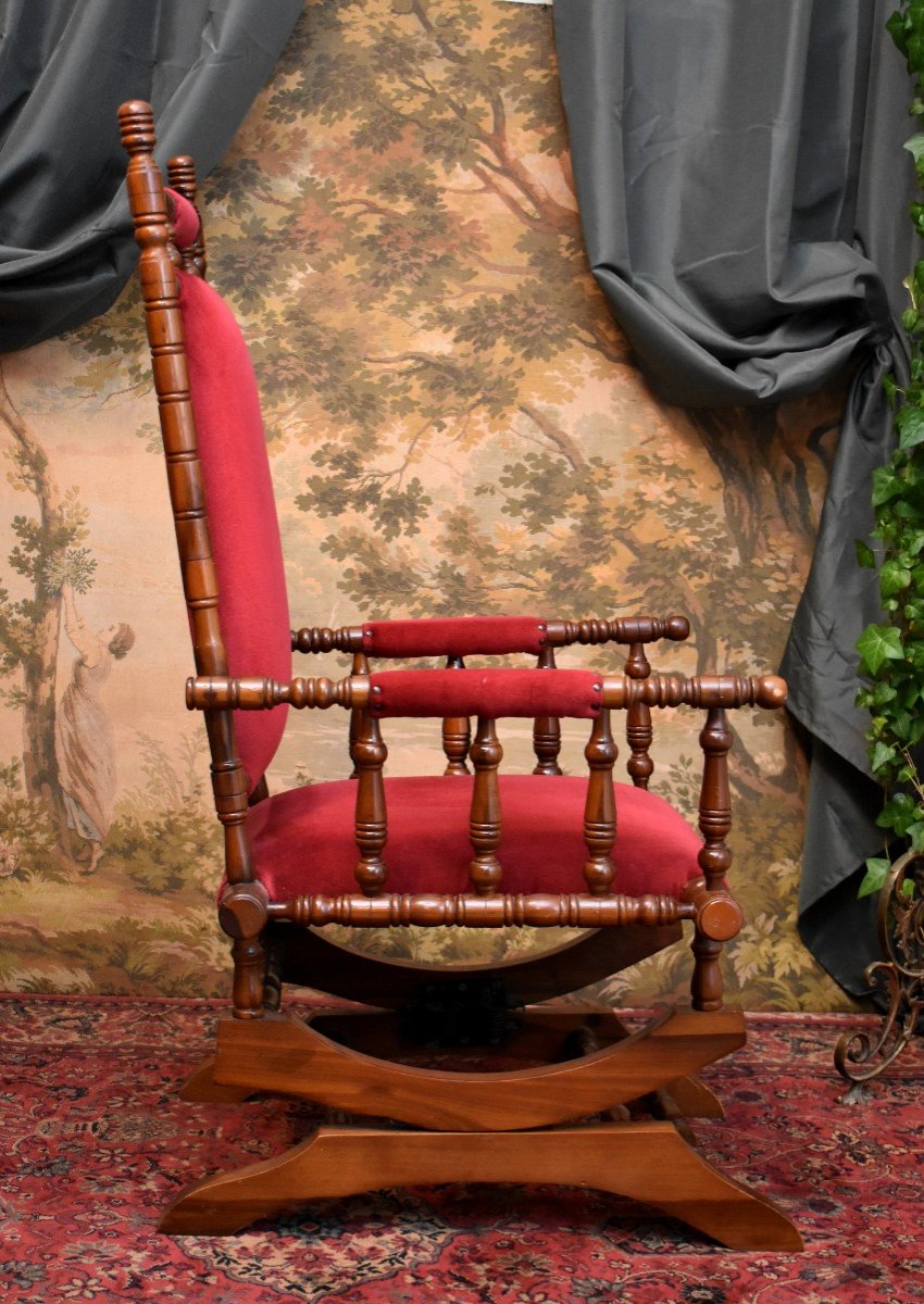 Rocking Chair In Natural Wood, Spring System, Early 20th Century-photo-4