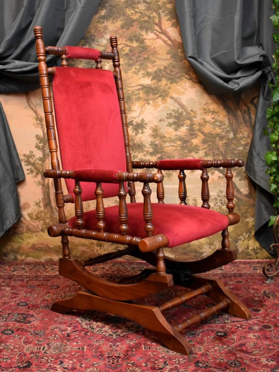 Rocking Chair In Natural Wood, Spring System, Early 20th Century-photo-1