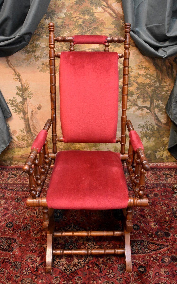 Rocking Chair In Natural Wood, Spring System, Early 20th Century-photo-2