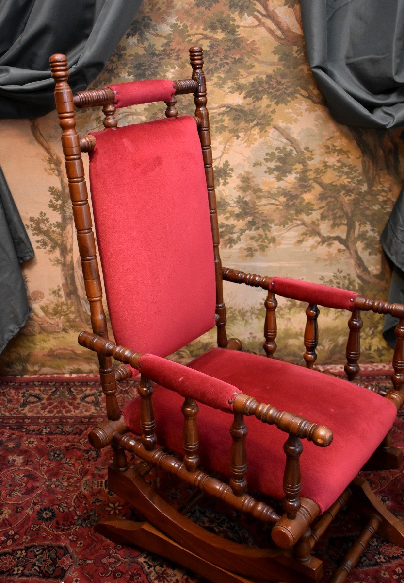 Rocking Chair In Natural Wood, Spring System, Early 20th Century-photo-3