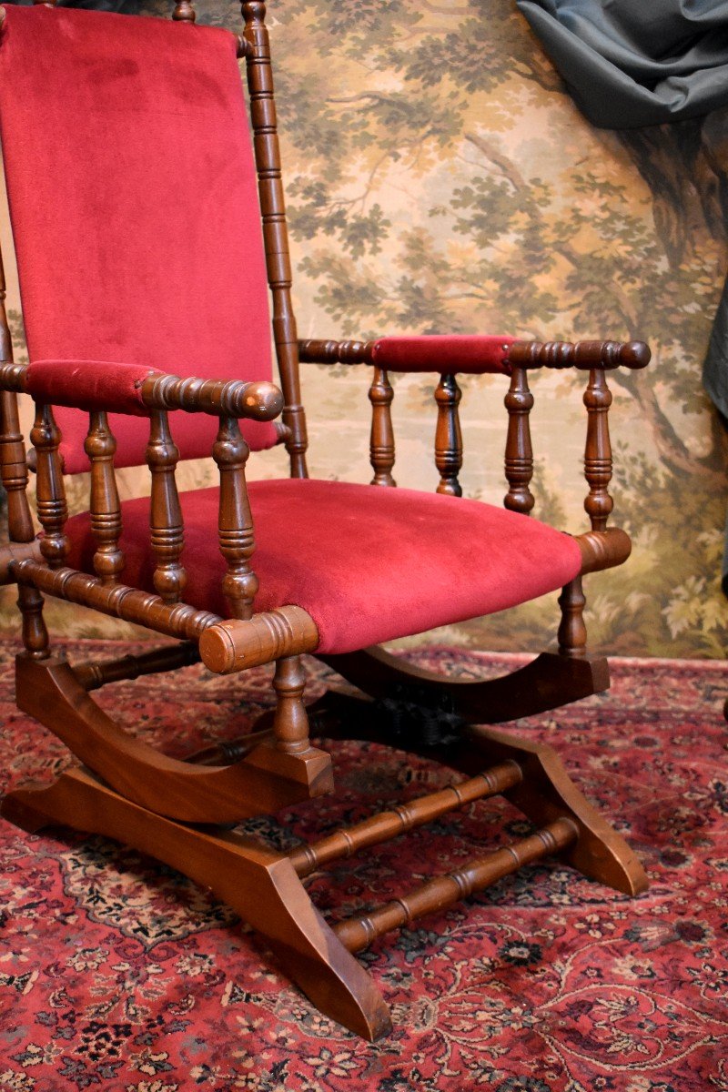 Rocking Chair In Natural Wood, Spring System, Early 20th Century-photo-4