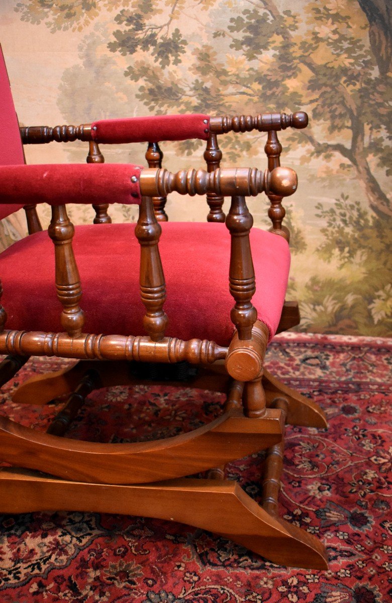 Rocking Chair In Natural Wood, Spring System, Early 20th Century-photo-6